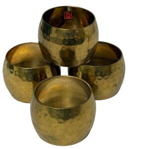 Set of 4 Napkin Rings Hammered Brass Gold Tone Metal Boho Rustic Dining